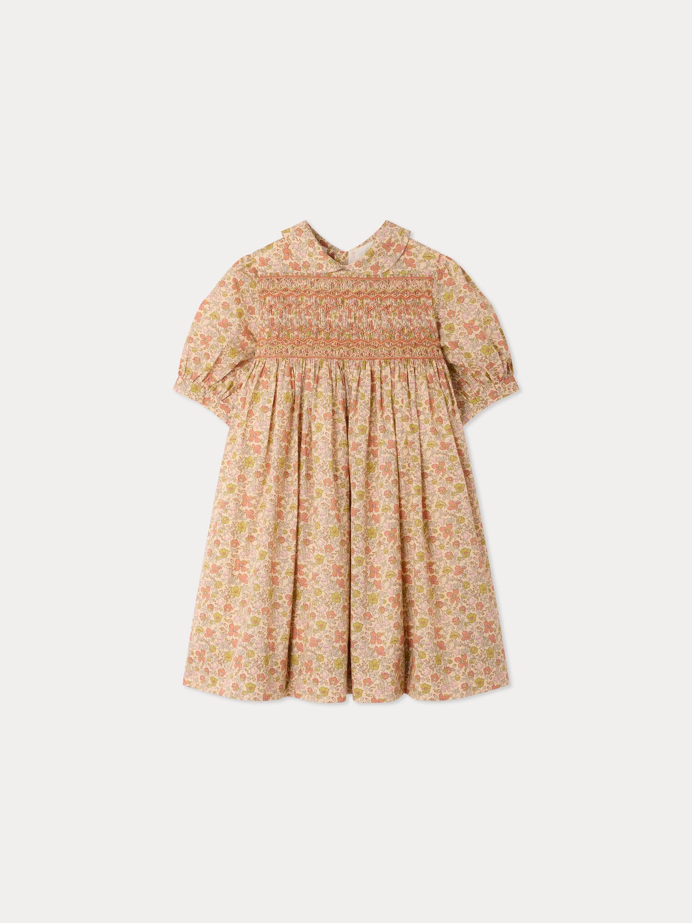 Melodia dress in Liberty fabric smocked and hand-embroidered in organic cotton