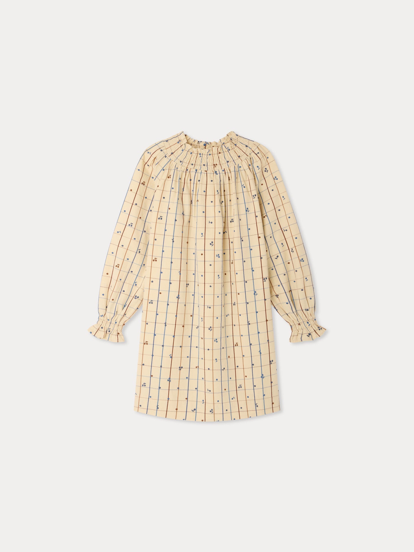 Fleur dress embroidered with cherries and polka dots in organic cotton