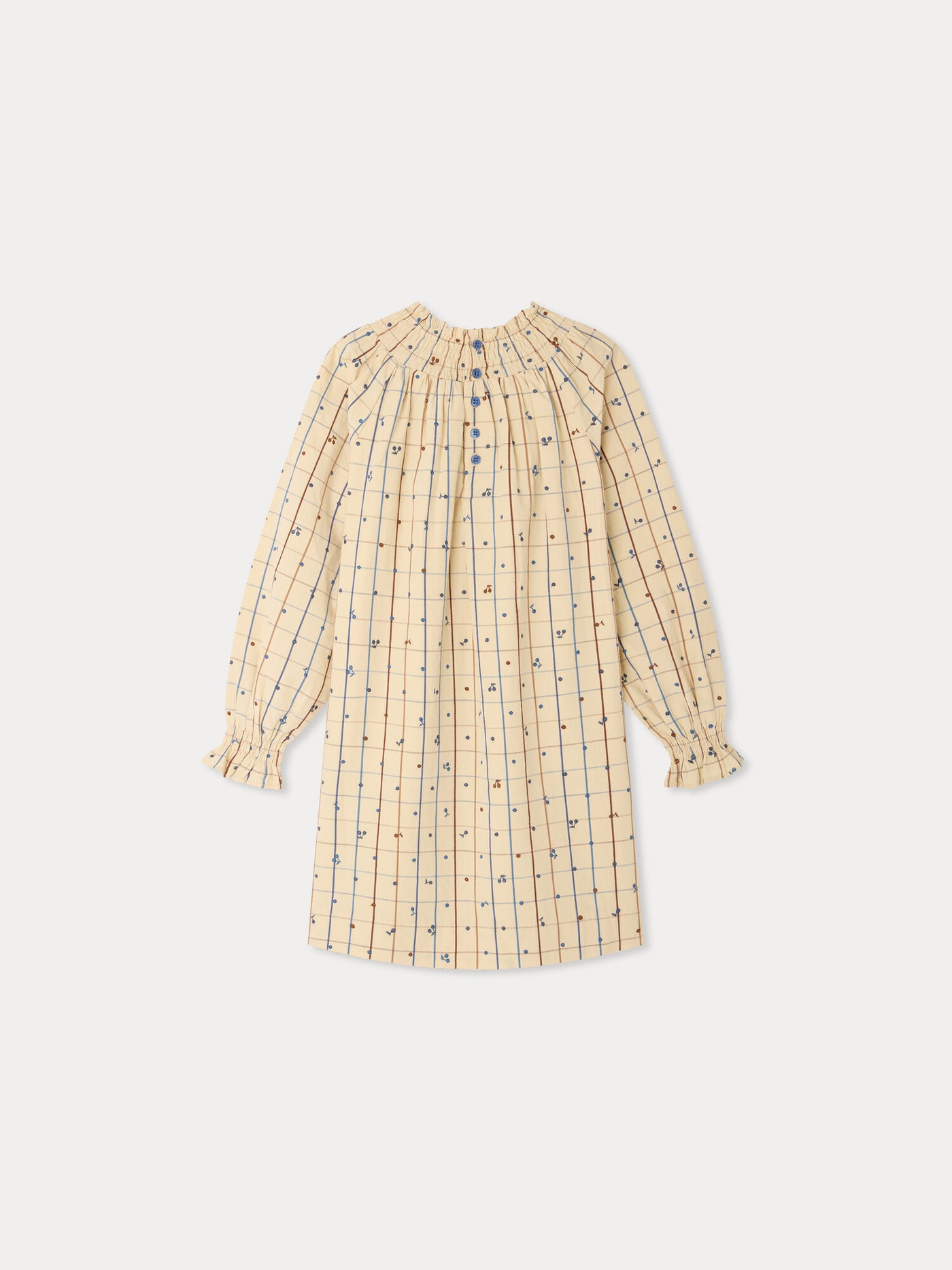 Fleur dress embroidered with cherries and polka dots in organic cotton