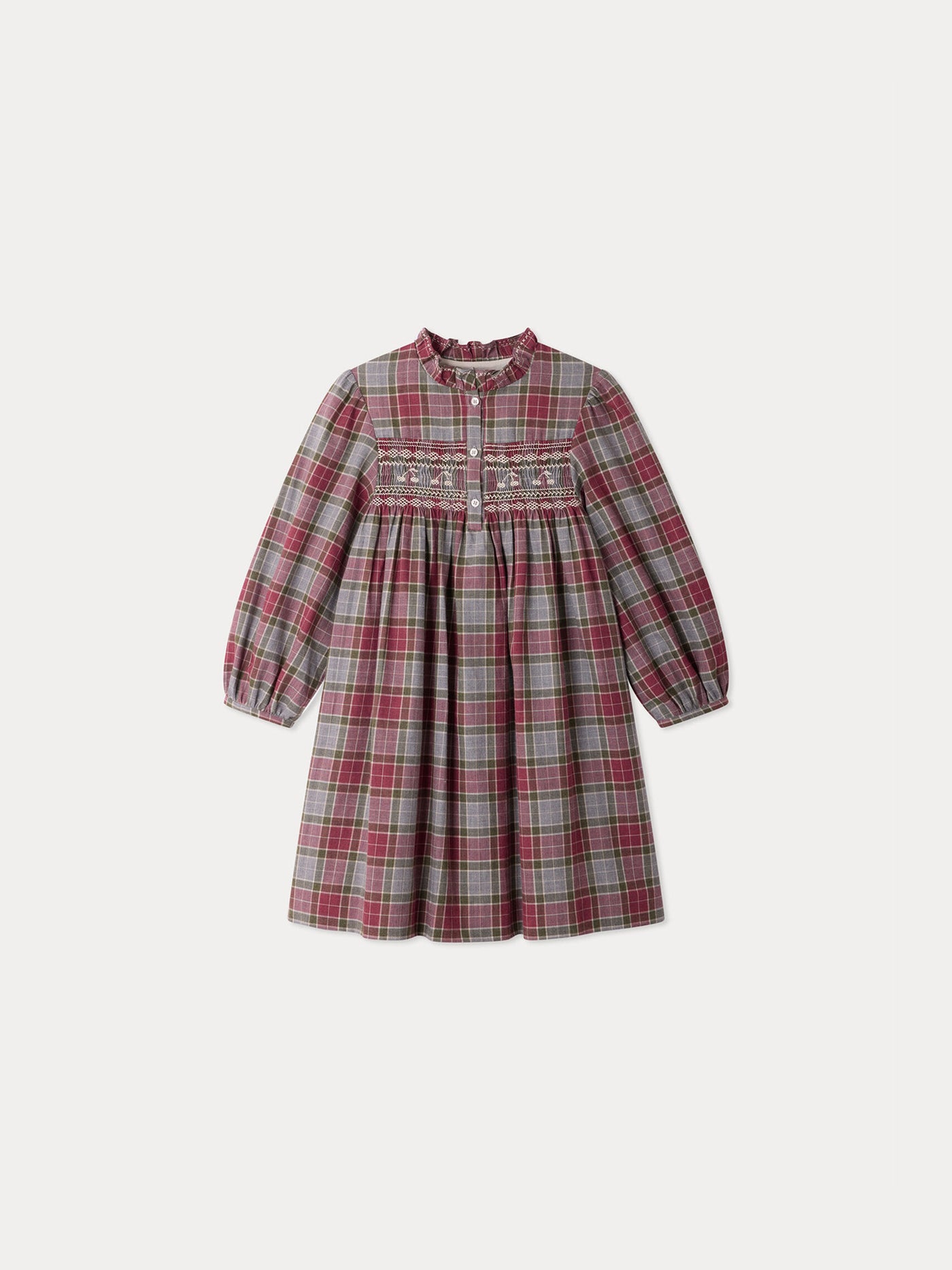 Maddalina checked smocked and hand-embroidered dress
