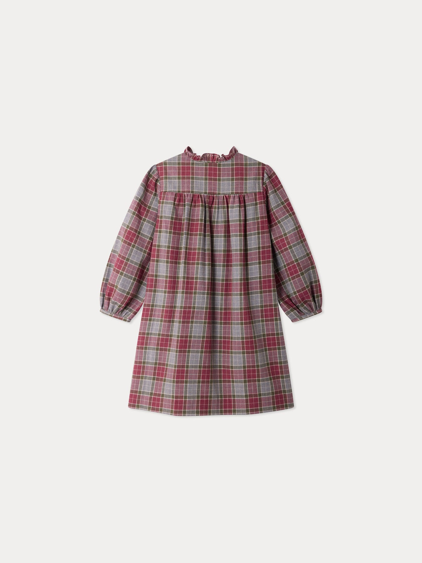 Maddalina checked smocked and hand-embroidered dress