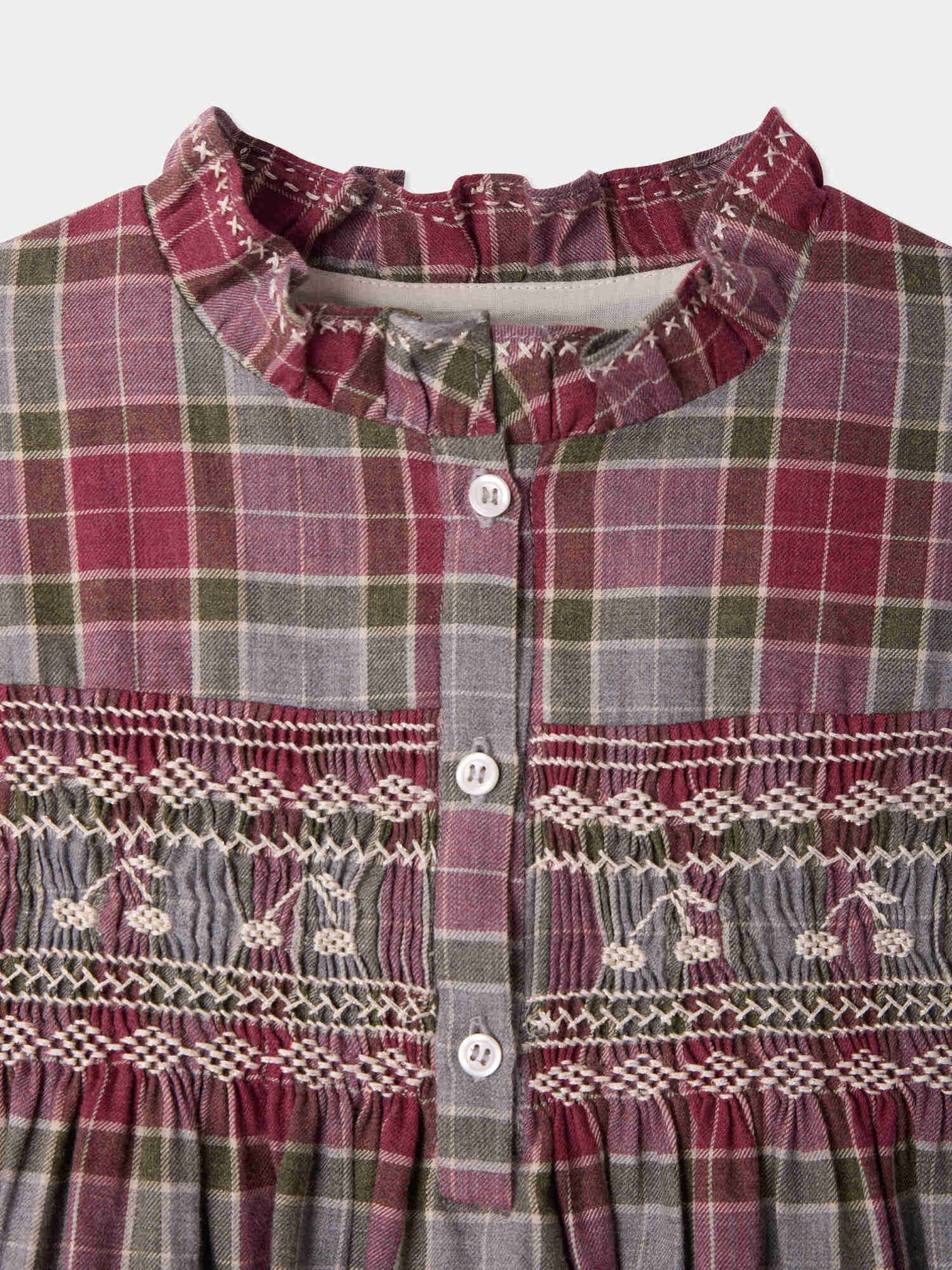 Maddalina checked smocked and hand-embroidered dress