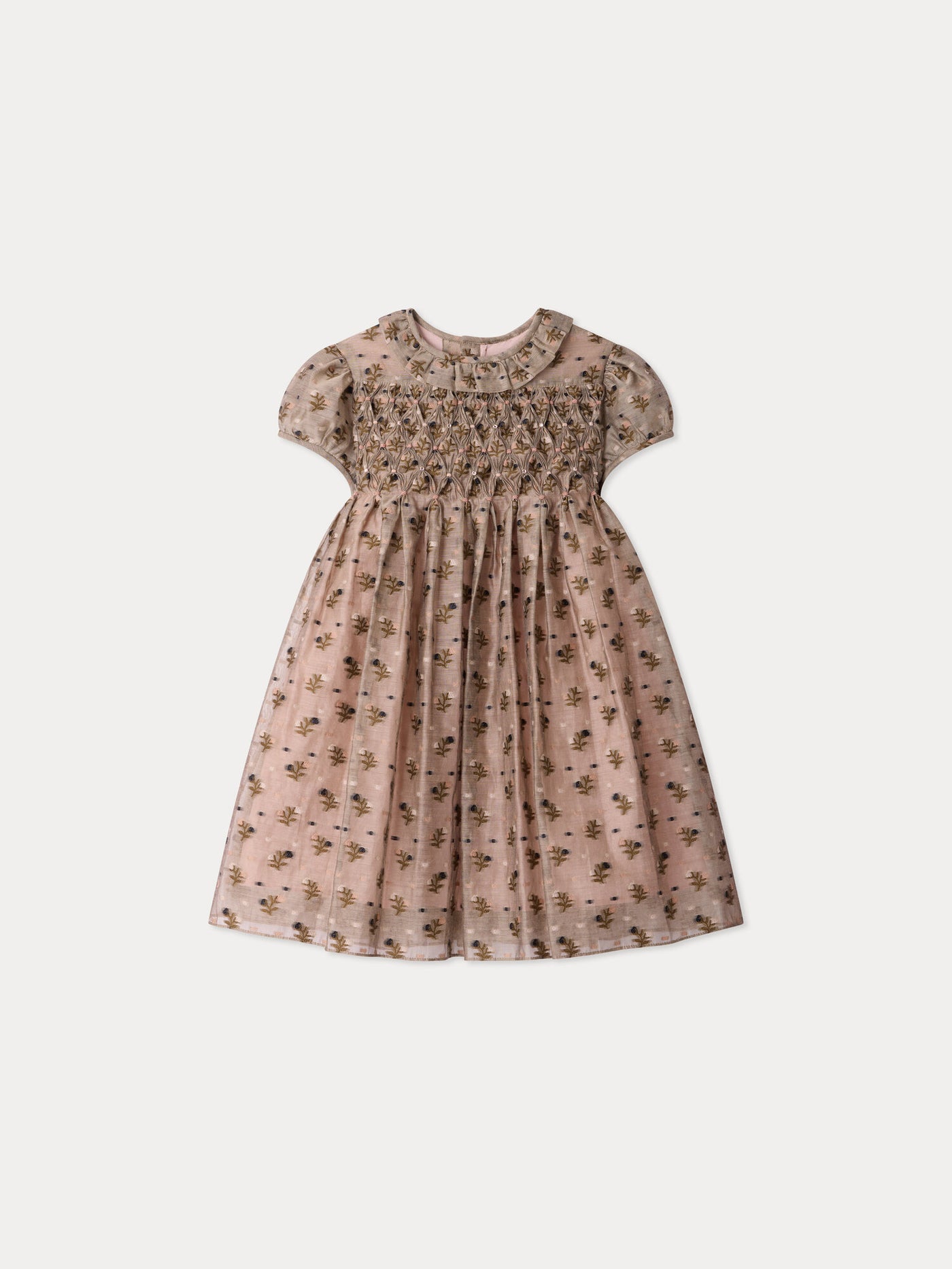 Dress Aurelie smocked and hand-embroidered in organza