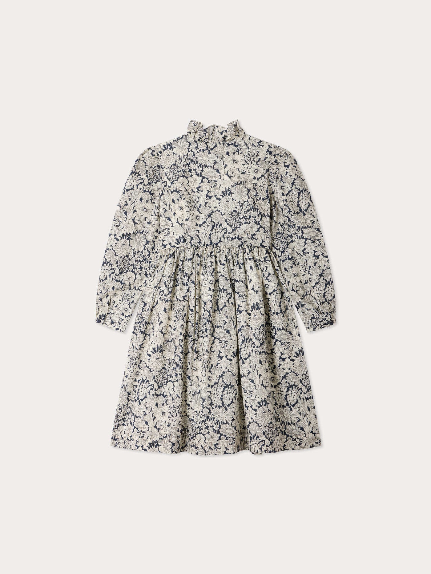 Dress Marjolaine in Liberty fabric smocked and hand-embroidered in organic cotton