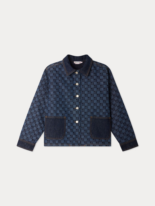 Marity Grown-Up padded jacket with Peter Pan collar and cherry check print in organic cotton