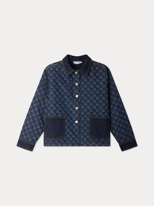 Marity Grown-Up padded jacket with Peter Pan collar and cherry check print in organic cotton