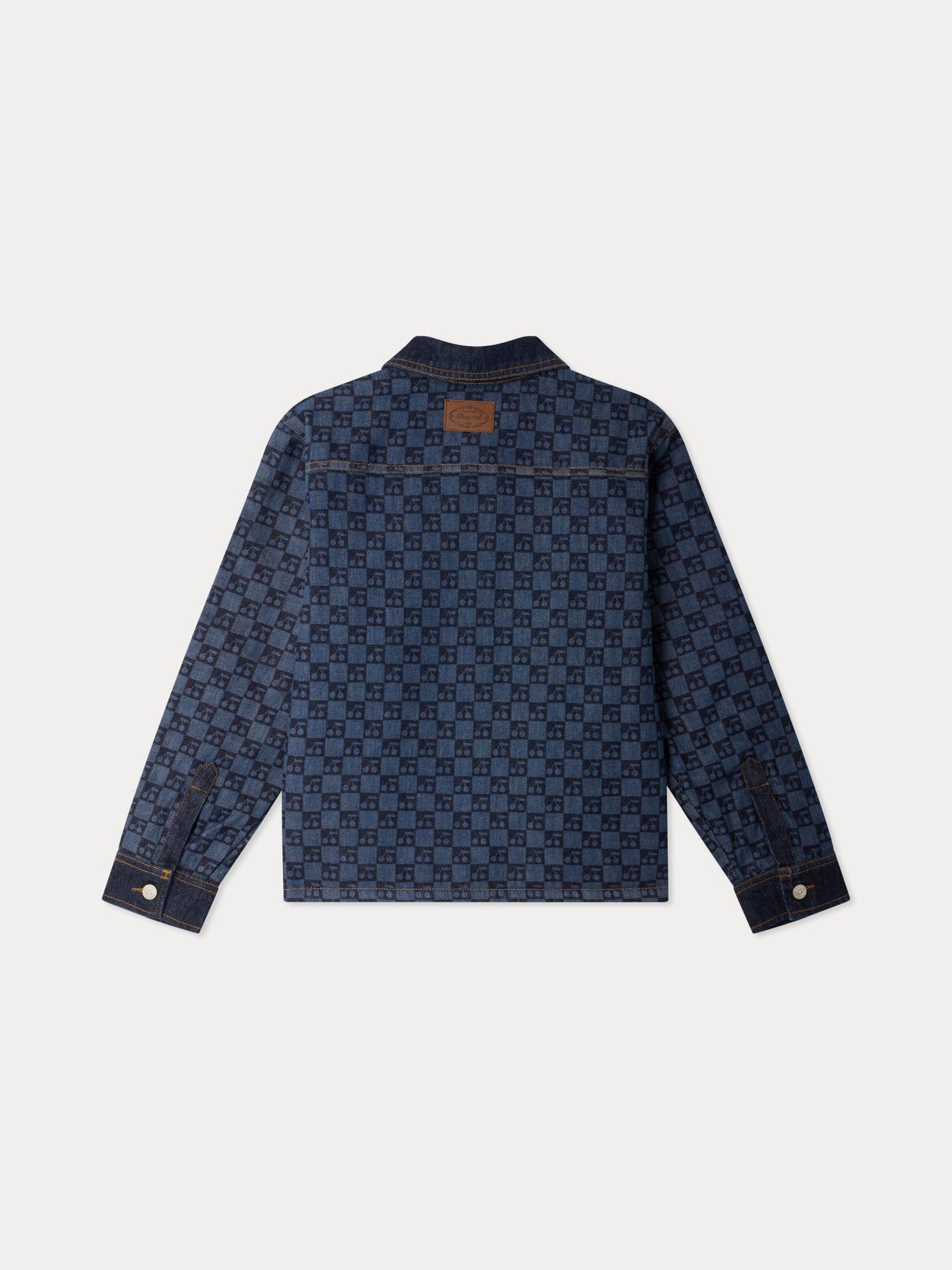 Marity Grown-Up padded jacket with Peter Pan collar and cherry check print in organic cotton