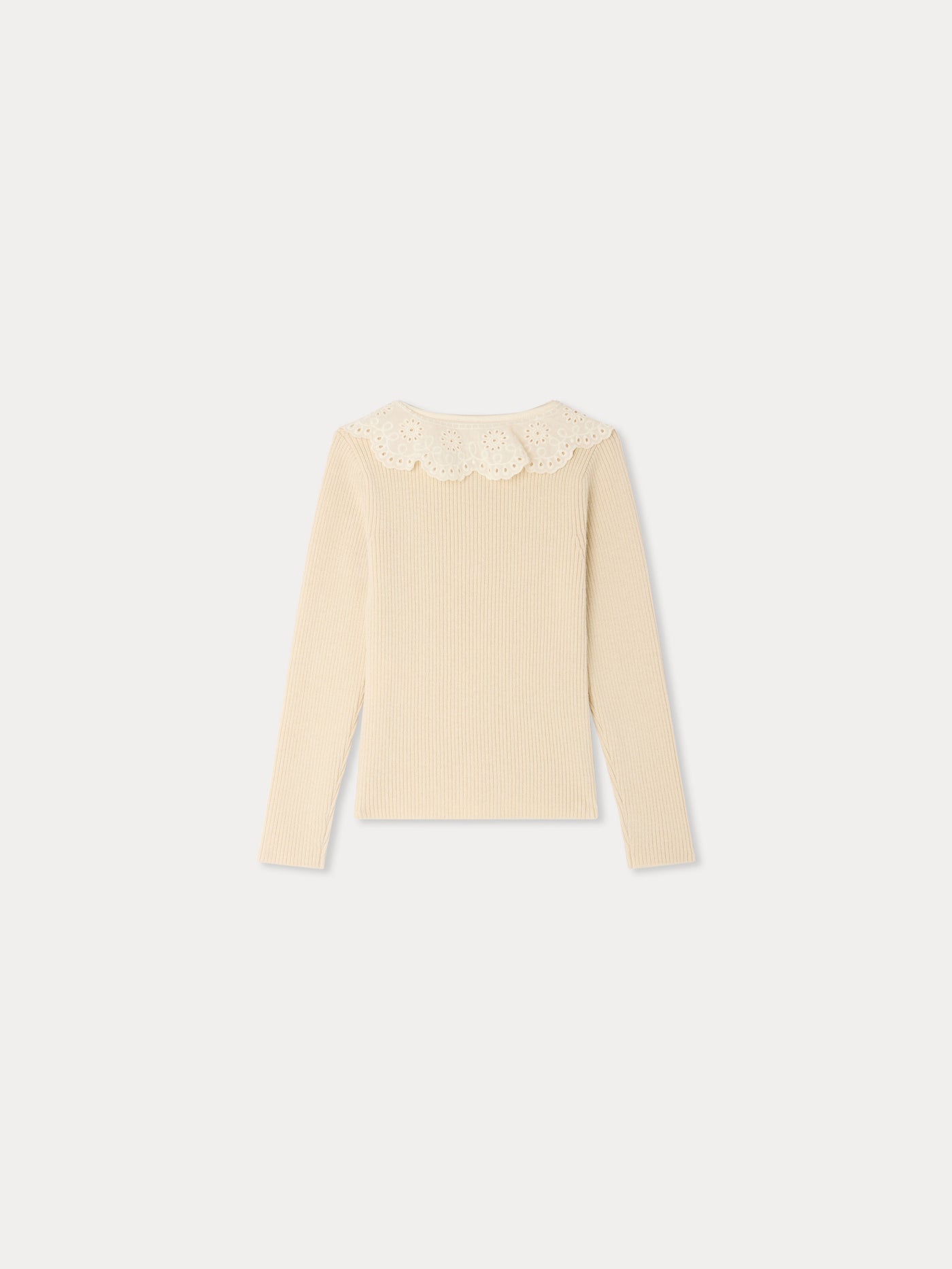 Maud sweater with ruffled Peter Pan collar in wool and cotton