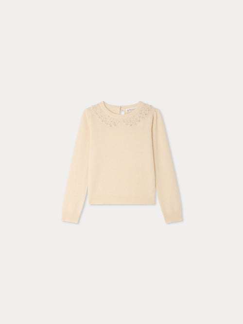 Jumper Maonie faux collar with hand-embroidered pearls in cashmere