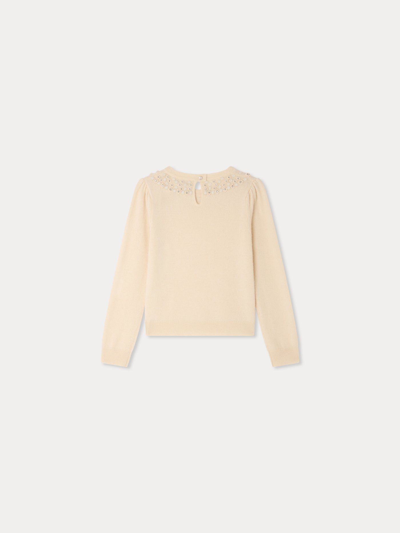 Jumper Maonie faux collar with hand-embroidered pearls in cashmere