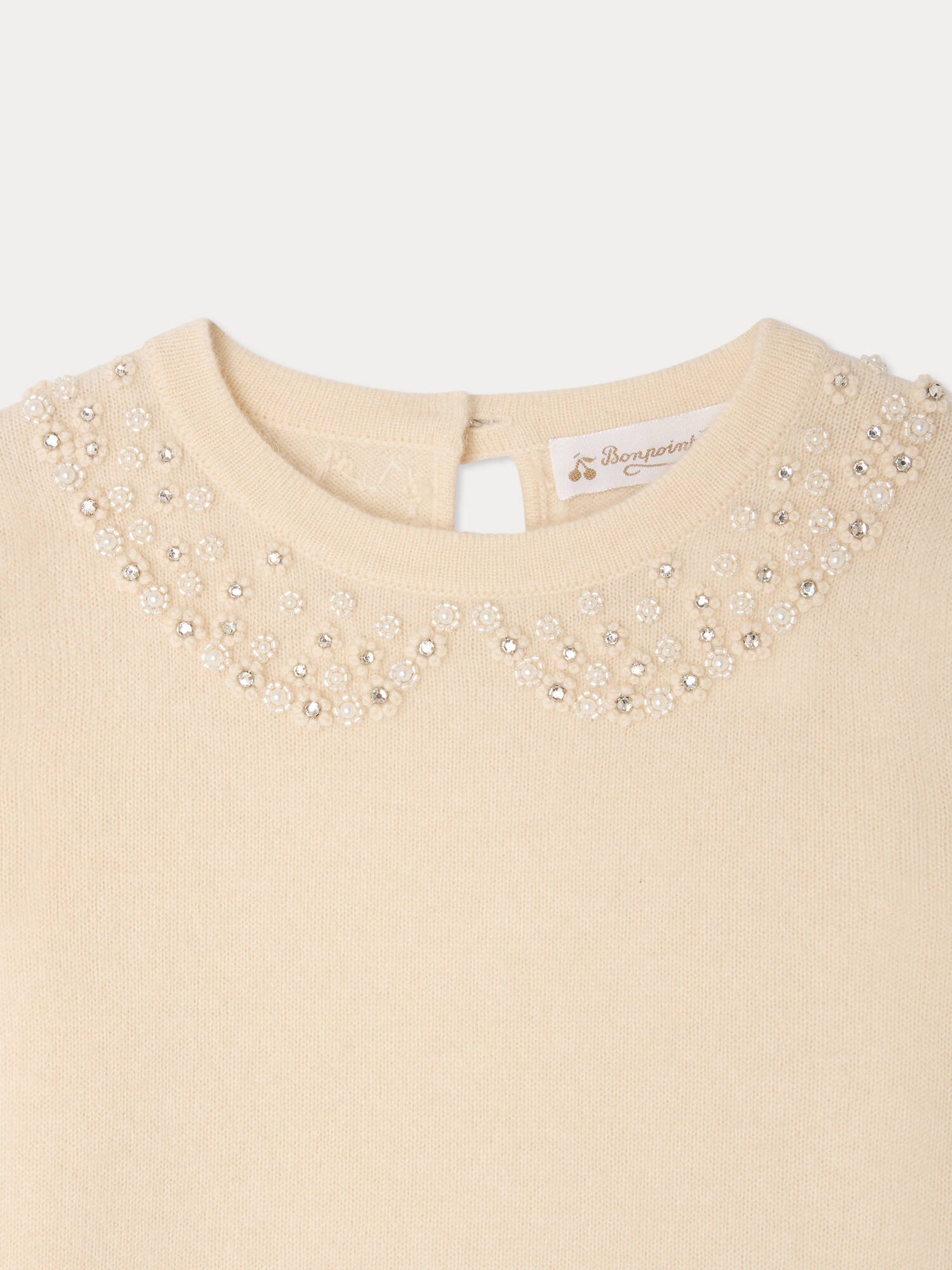 Jumper Maonie faux collar with hand-embroidered pearls in cashmere