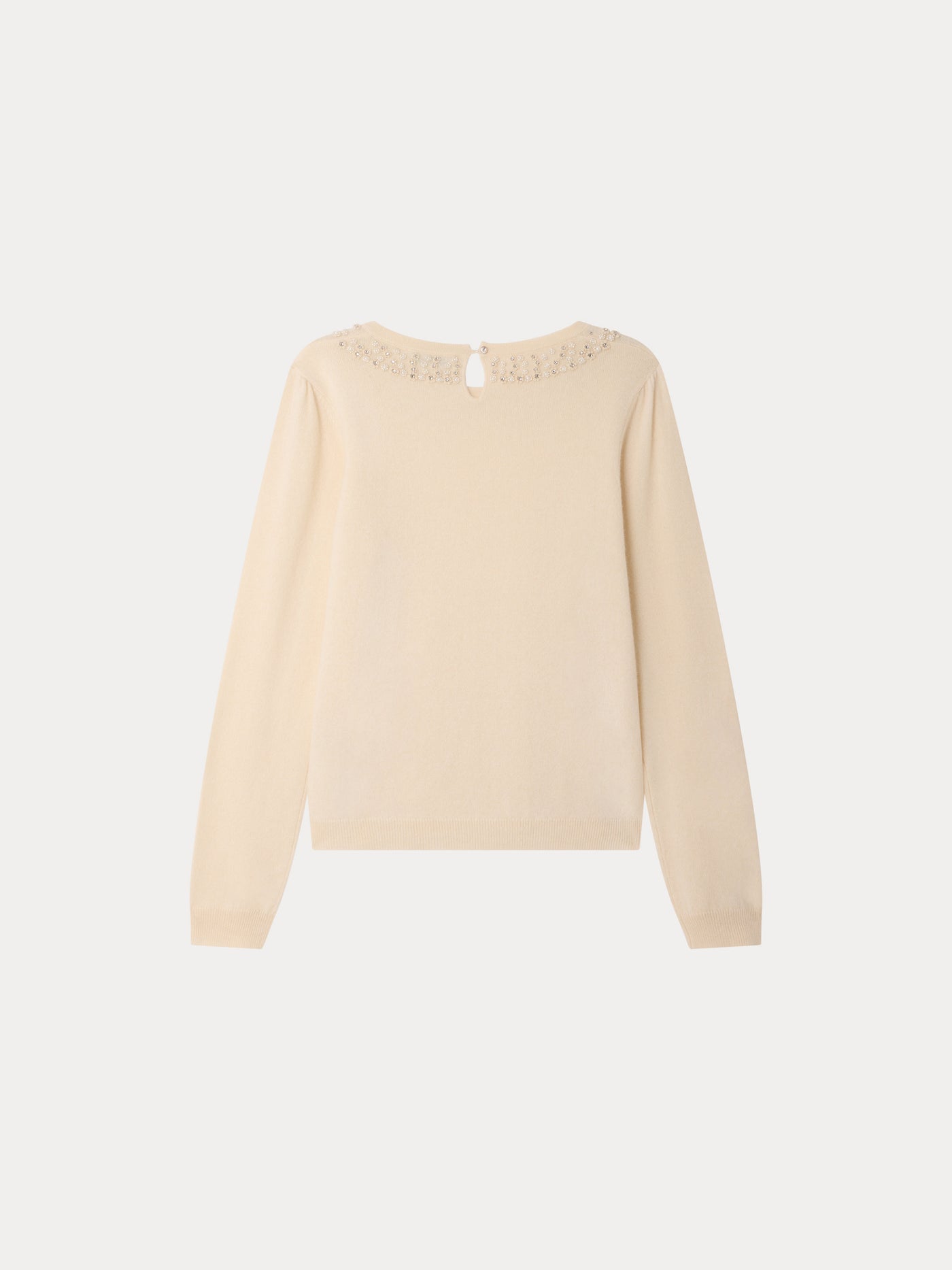 Maonie Grown-Up cashmere sweater with mock collar and hand-embroidered pearls
