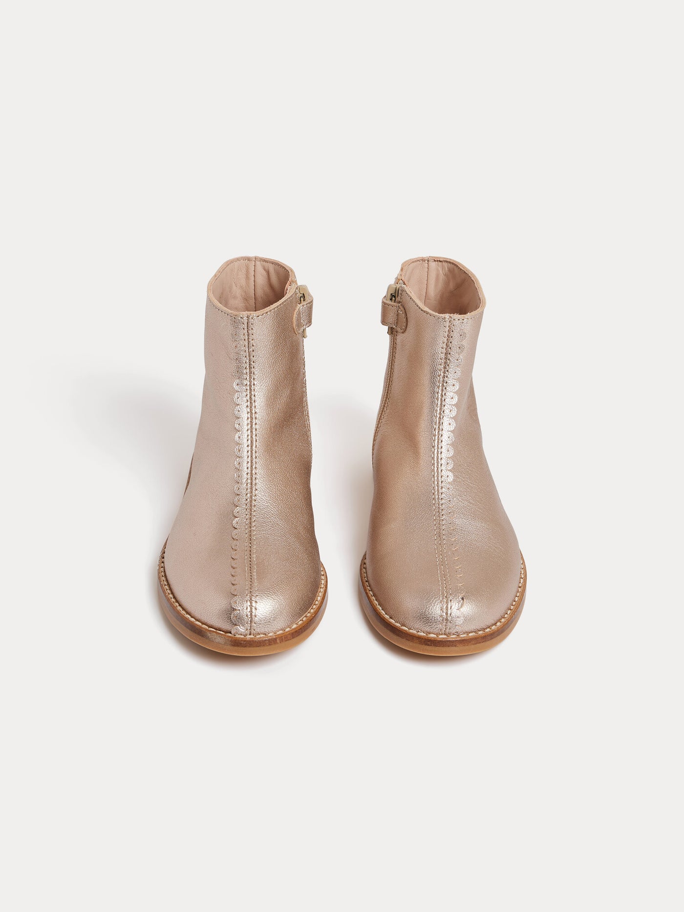Ankle boots Milie gold with zip and scalloped edges, in leather