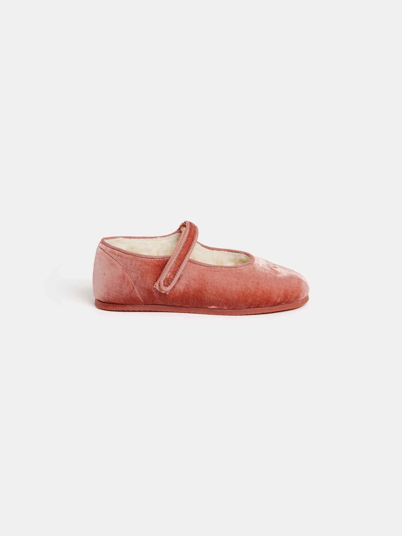 Ellaro faded pink slipper in velvet and faux fur