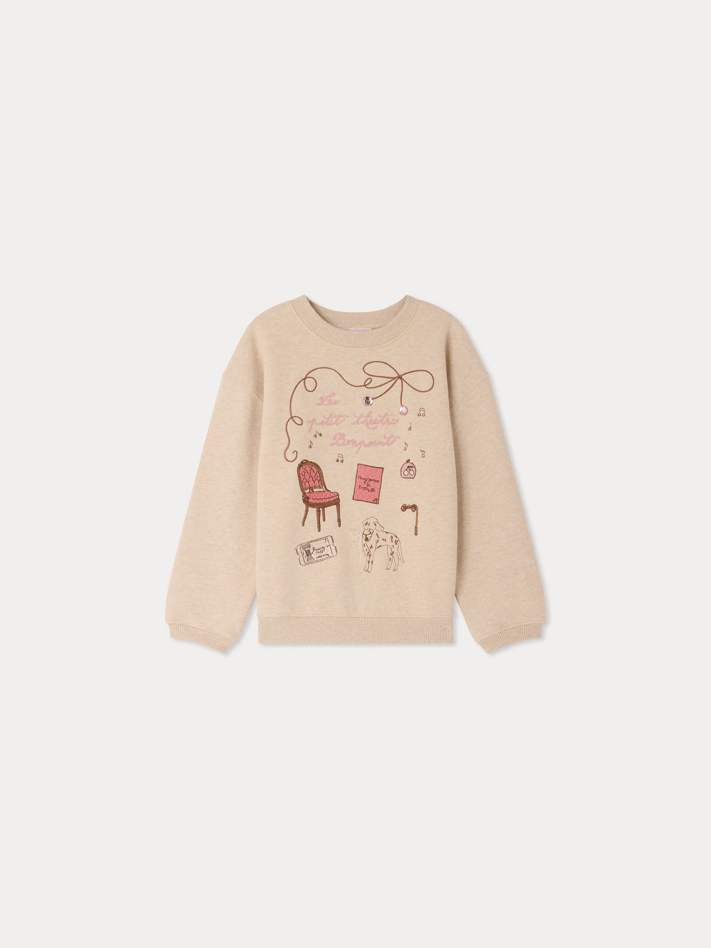 Tayla sweatshirt with embroidered theatre motif, organic cotton