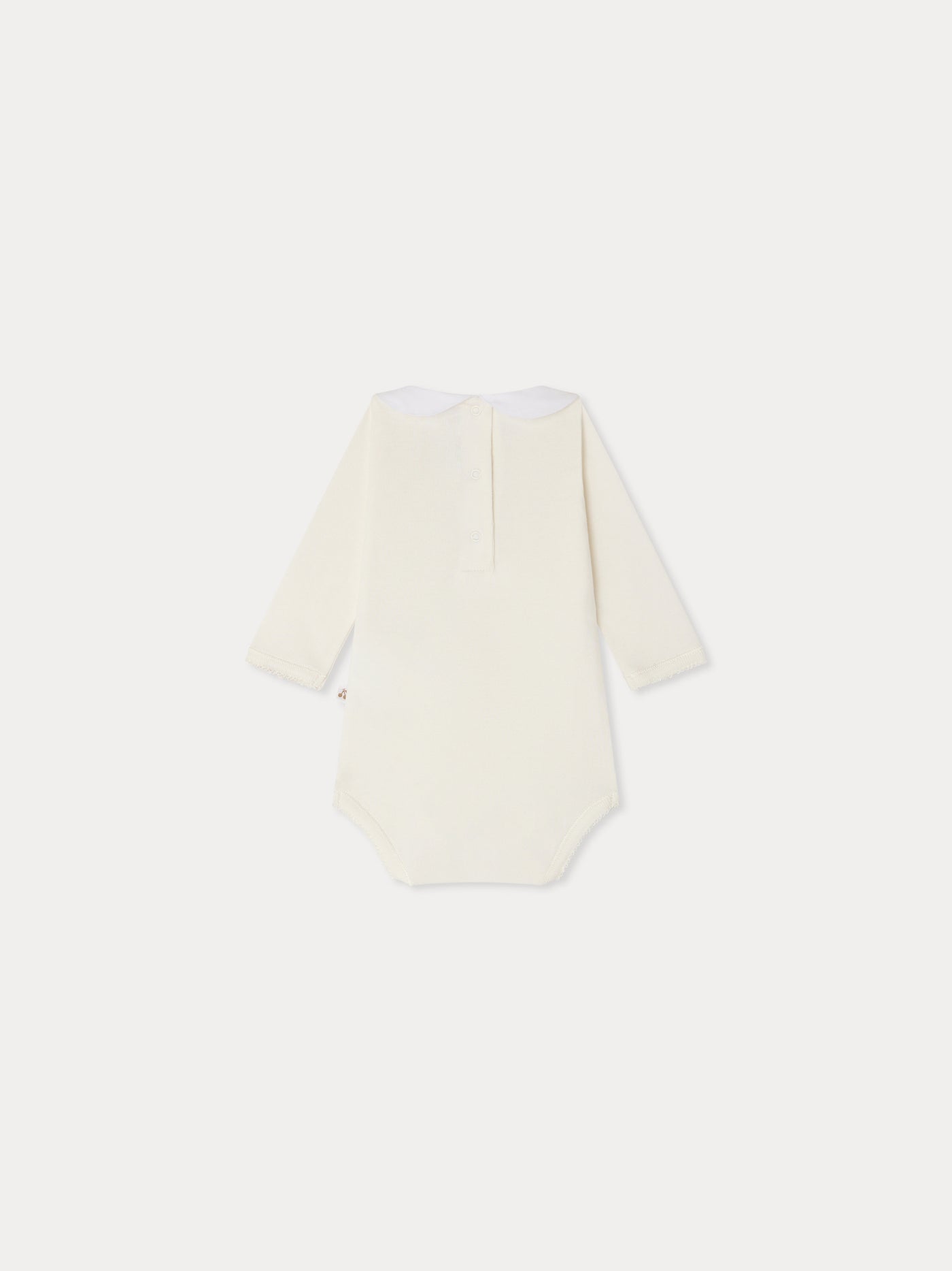 Cygne bodysuit with hand-embroidered rabbit collar in organic cotton
