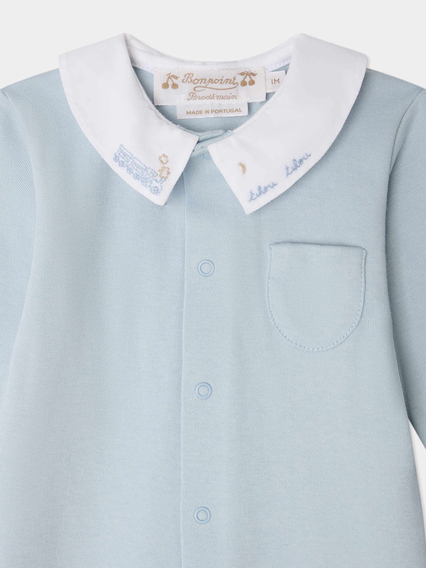 Anton pyjamas with hand embroidered train in organic cotton