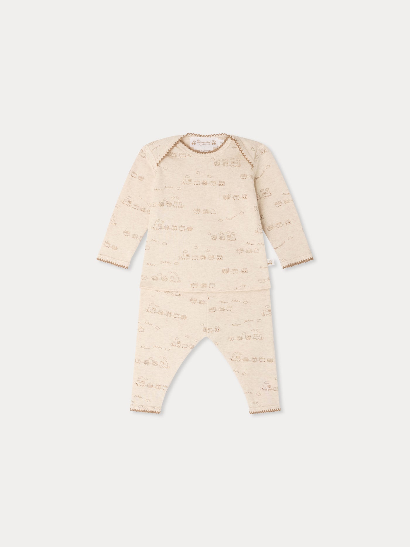 Timini set with train print in organic cotton