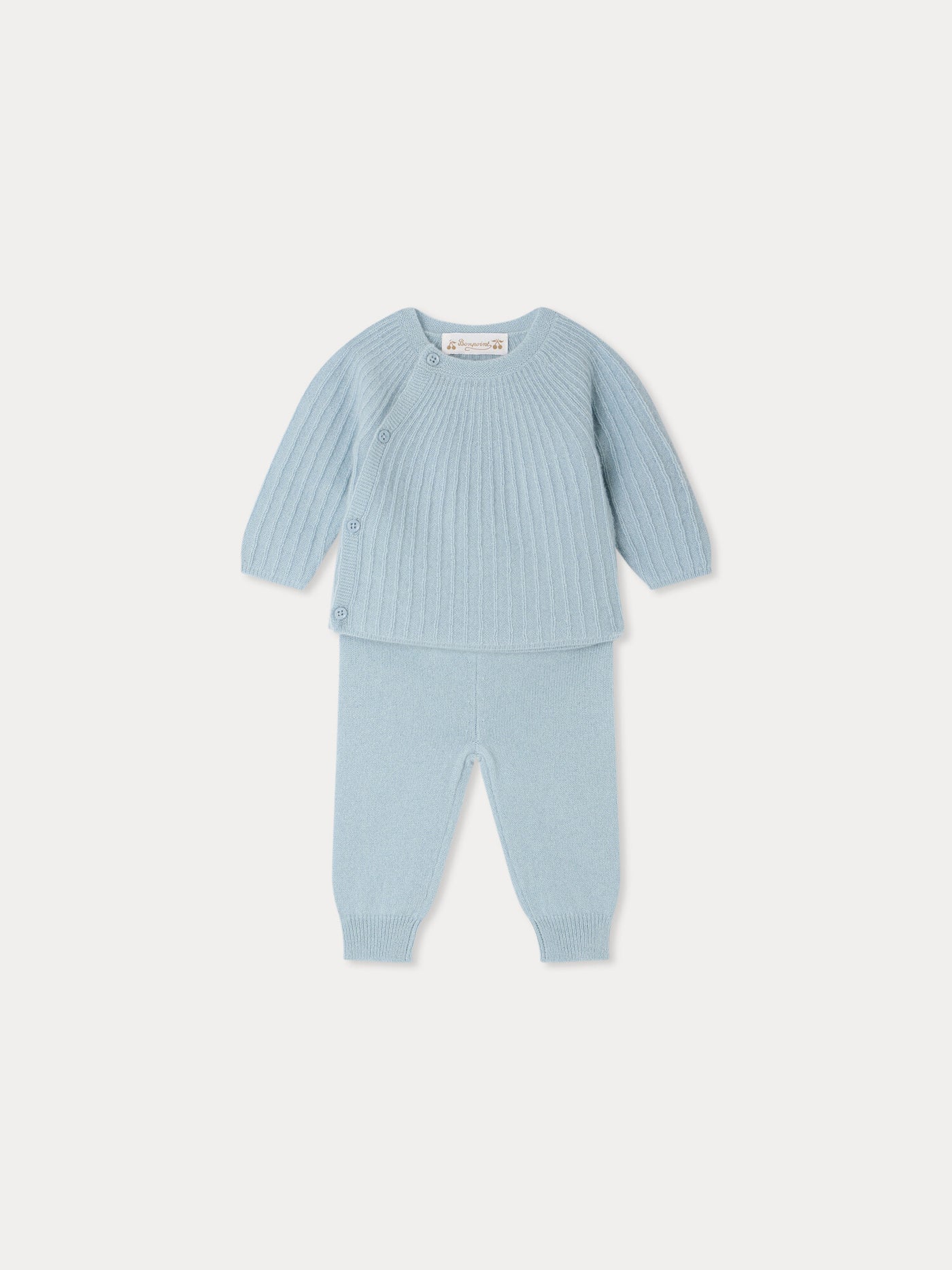 Ging set in blue fancy-stitch cashmere
