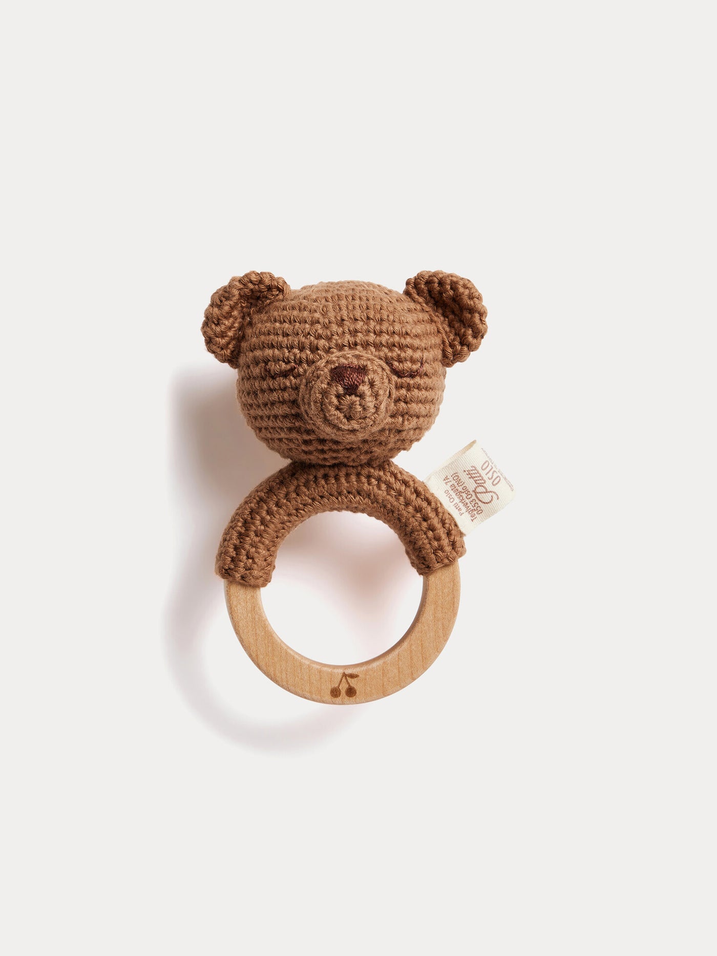 Micka brown bear hand-crocheted rattle in organic cotton