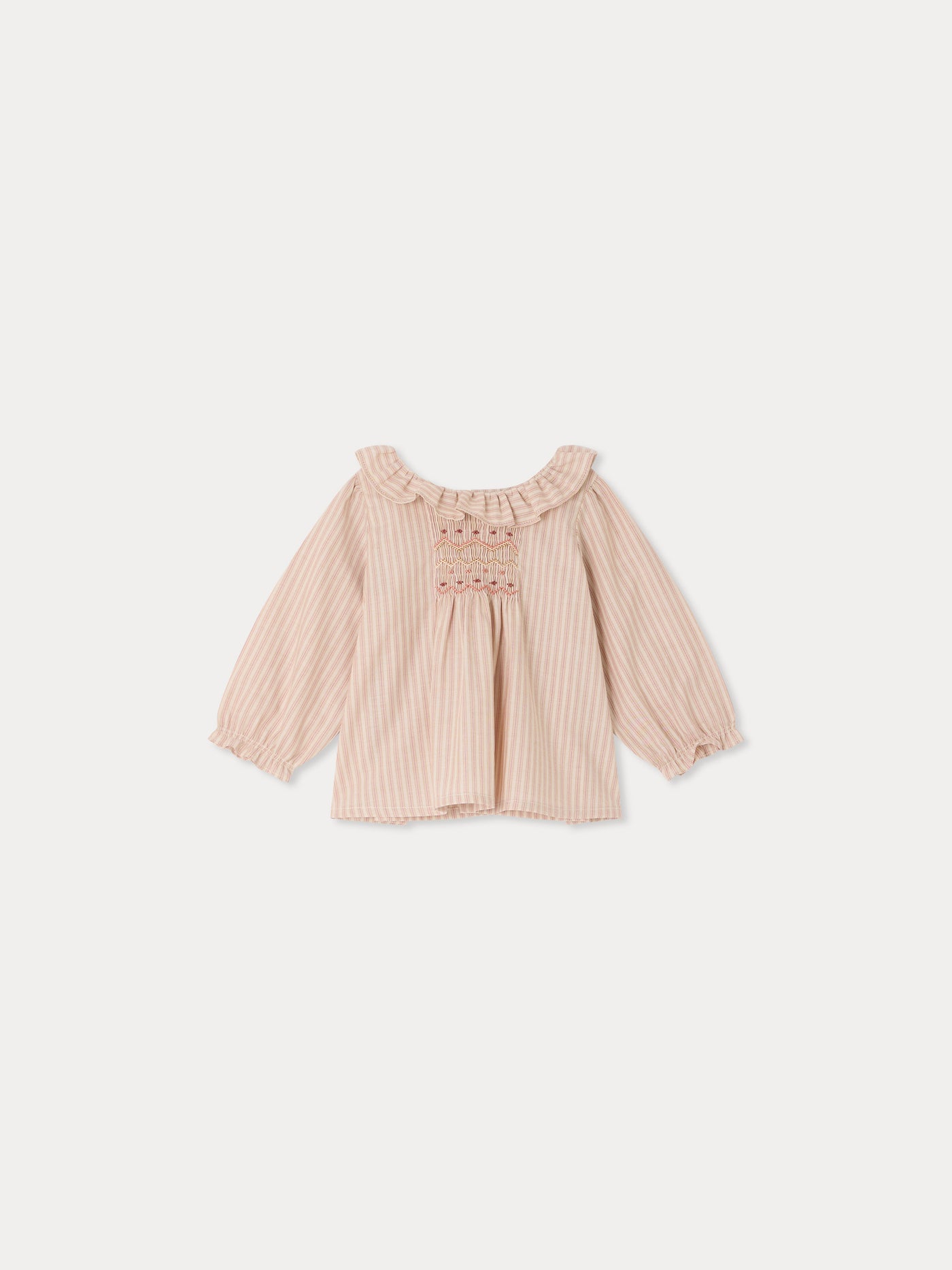 Mulietti baby striped blouse with smocked and hand-embroidered in organic cotton