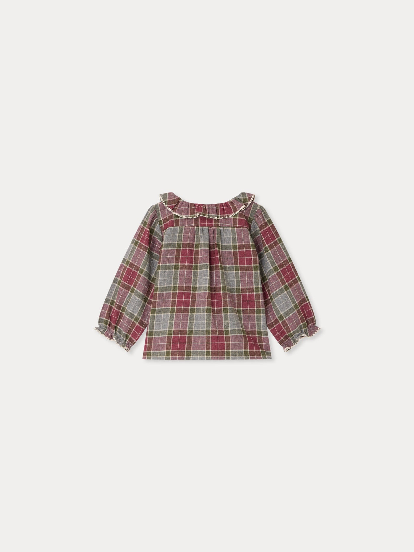 Jojoba baby blouse with hand-embroidered collar and multicoloured check
