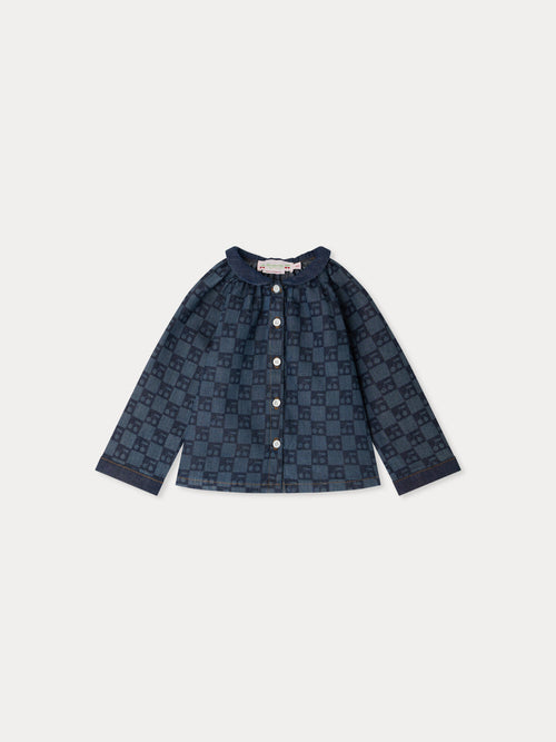 Momino baby blouse with Peter Pan collar and cherry checker print in organic cotton