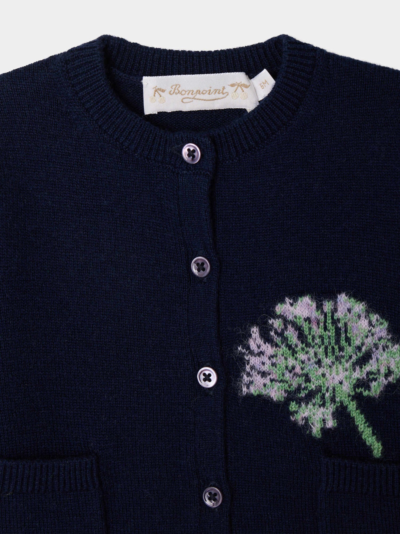 Bonpoint x MoMA Mibou baby cardigan with intarsia flower