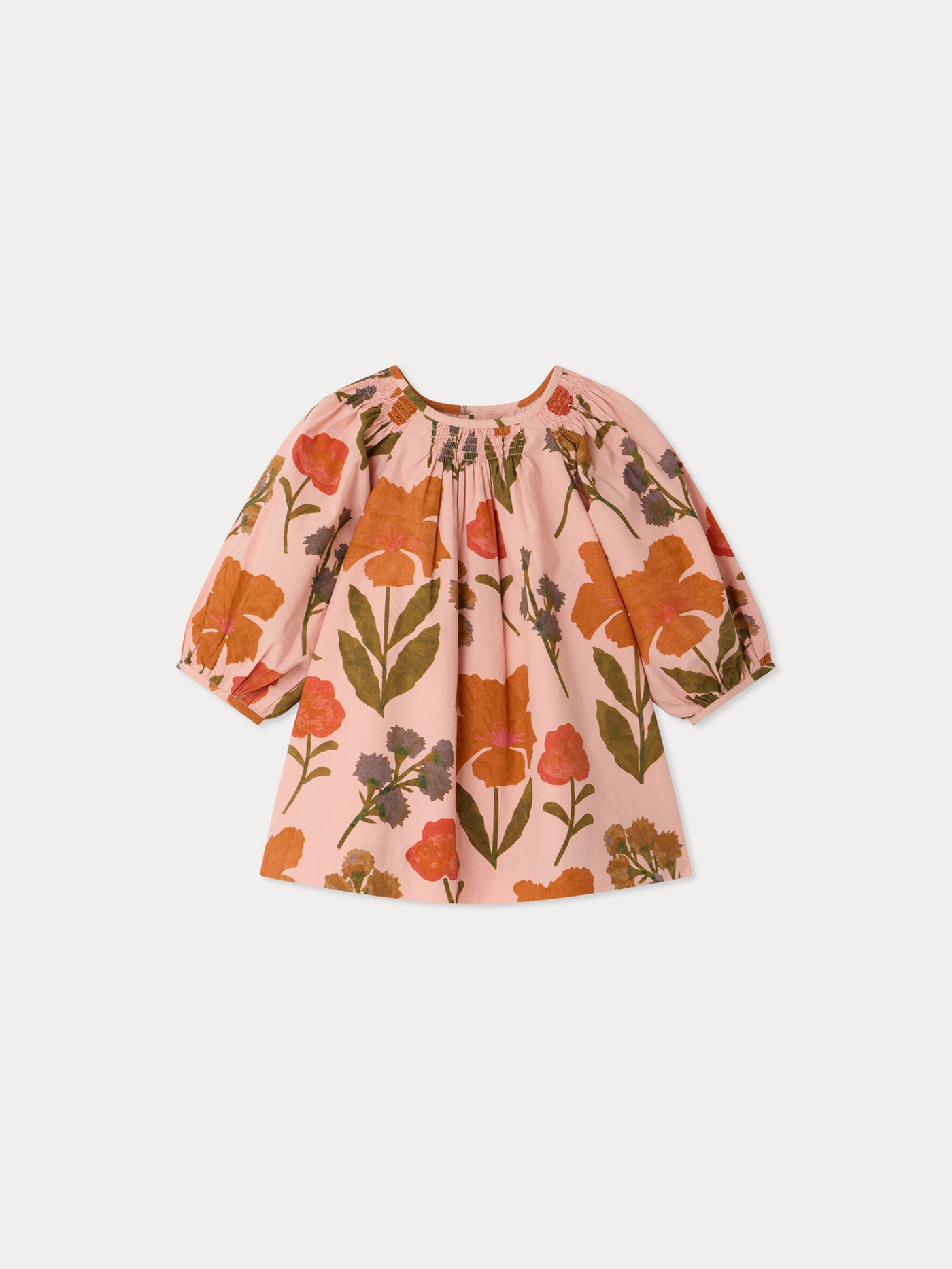 Muce baby smocked dress in organic cotton flower print