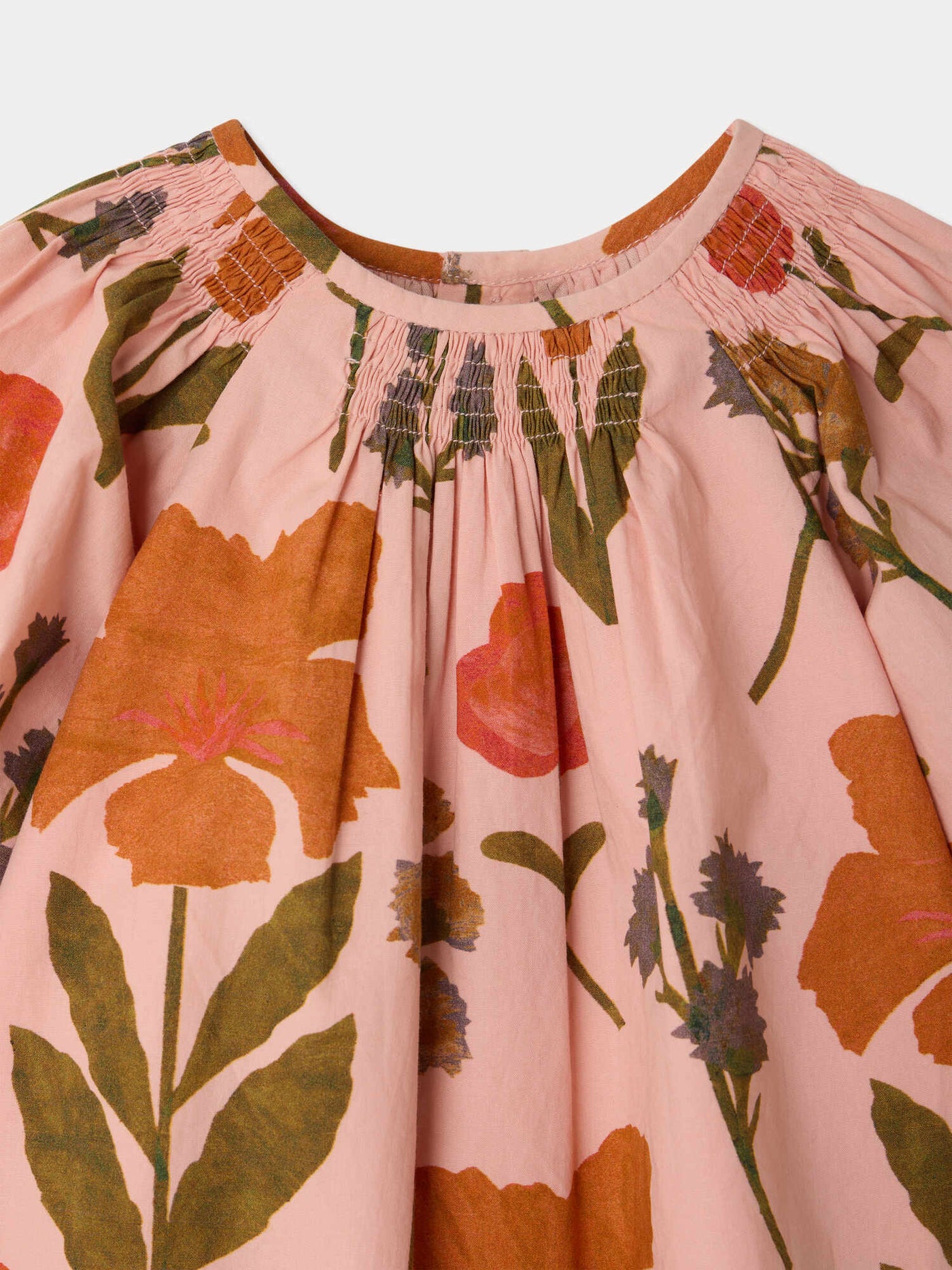 Muce baby smocked dress in organic cotton flower print