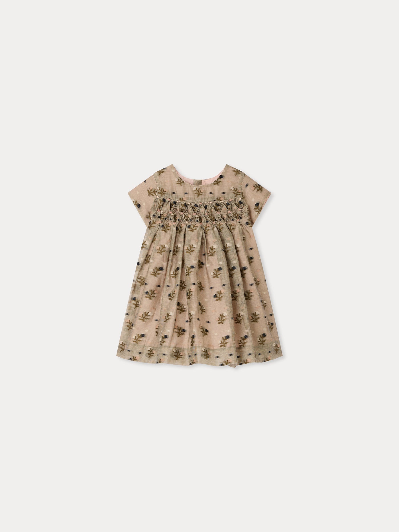 Maruska baby dress smocked and hand-embroidered in jacquard