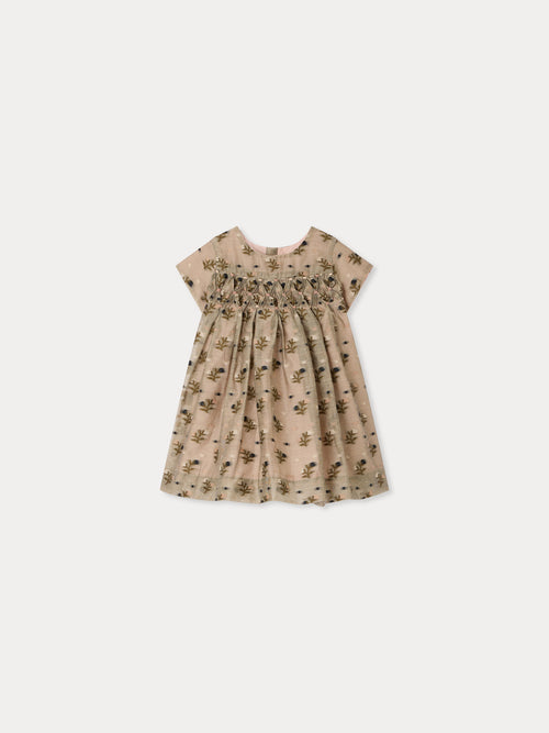 Maruska baby dress smocked and hand-embroidered in jacquard