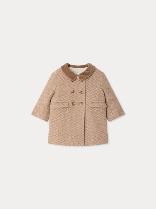 Mocha baby coat with velvet collar and padded lining