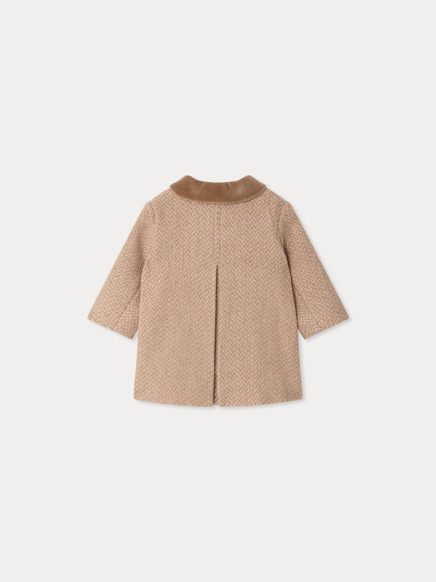 Mocha baby coat with velvet collar and padded lining