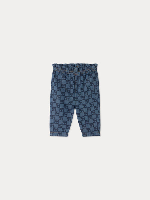Luciole baby trousers with a cherry chequerboard pattern in organic cotton