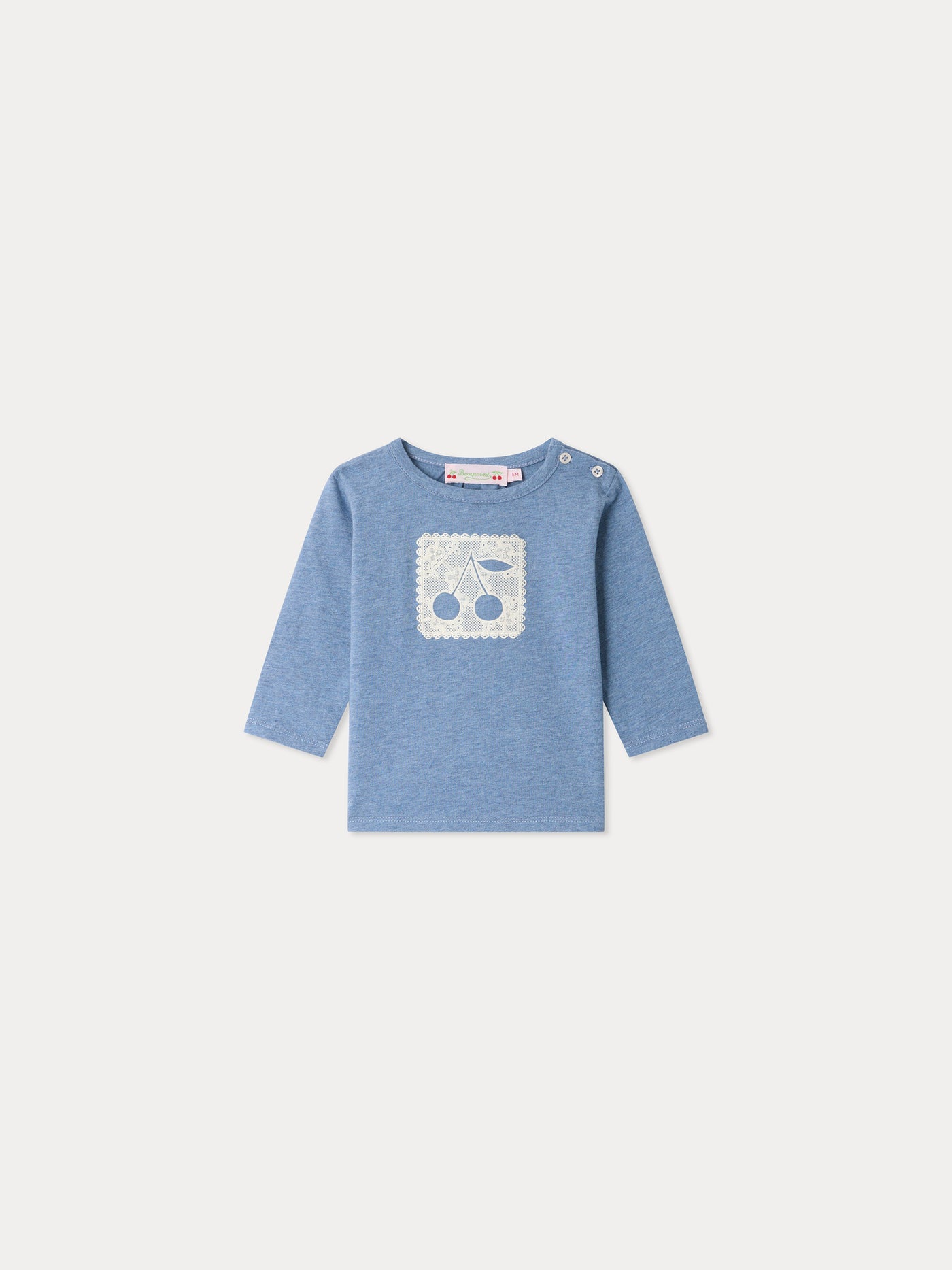 Tahsina baby T-shirt with doily-and-cherry print in organic cotton