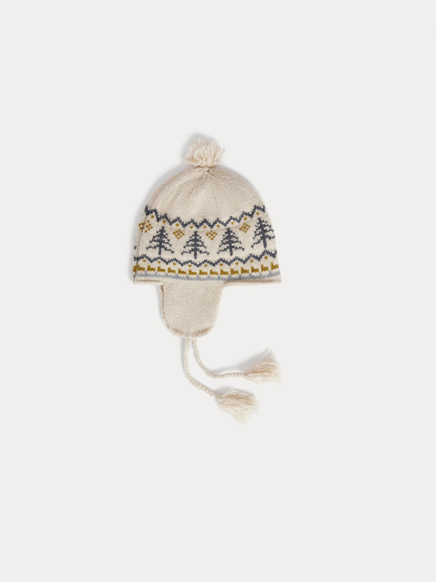 Tinna baby hat in fir-tree jacquard with pompom and drawstrings