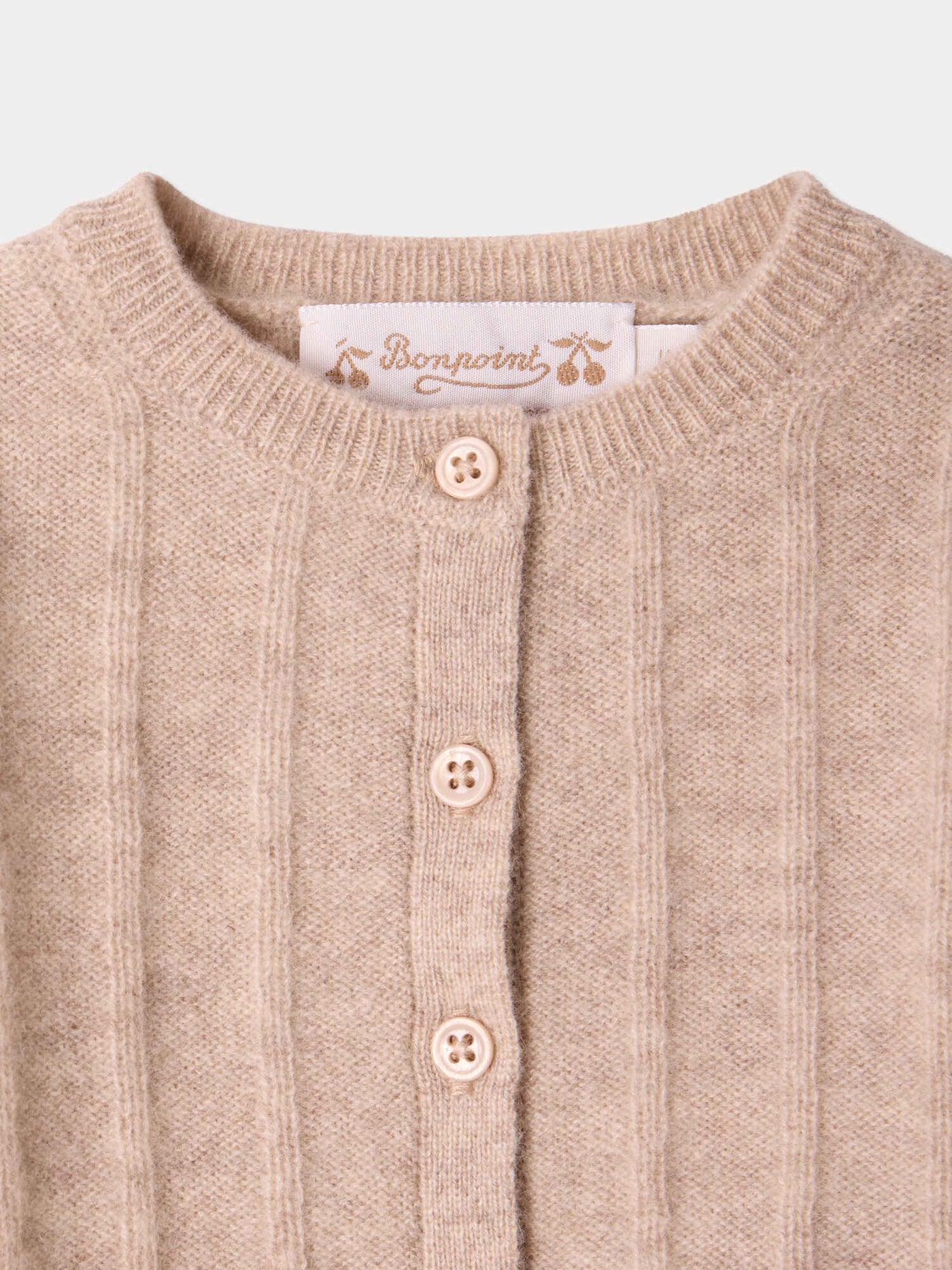 Leander baby round-neck cardigan with fancy ribbing in cashmere