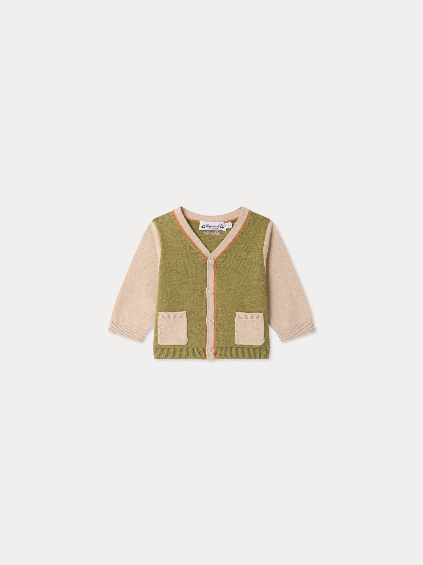 Tahiel V-neck baby cardigan in organic cotton and cashmere