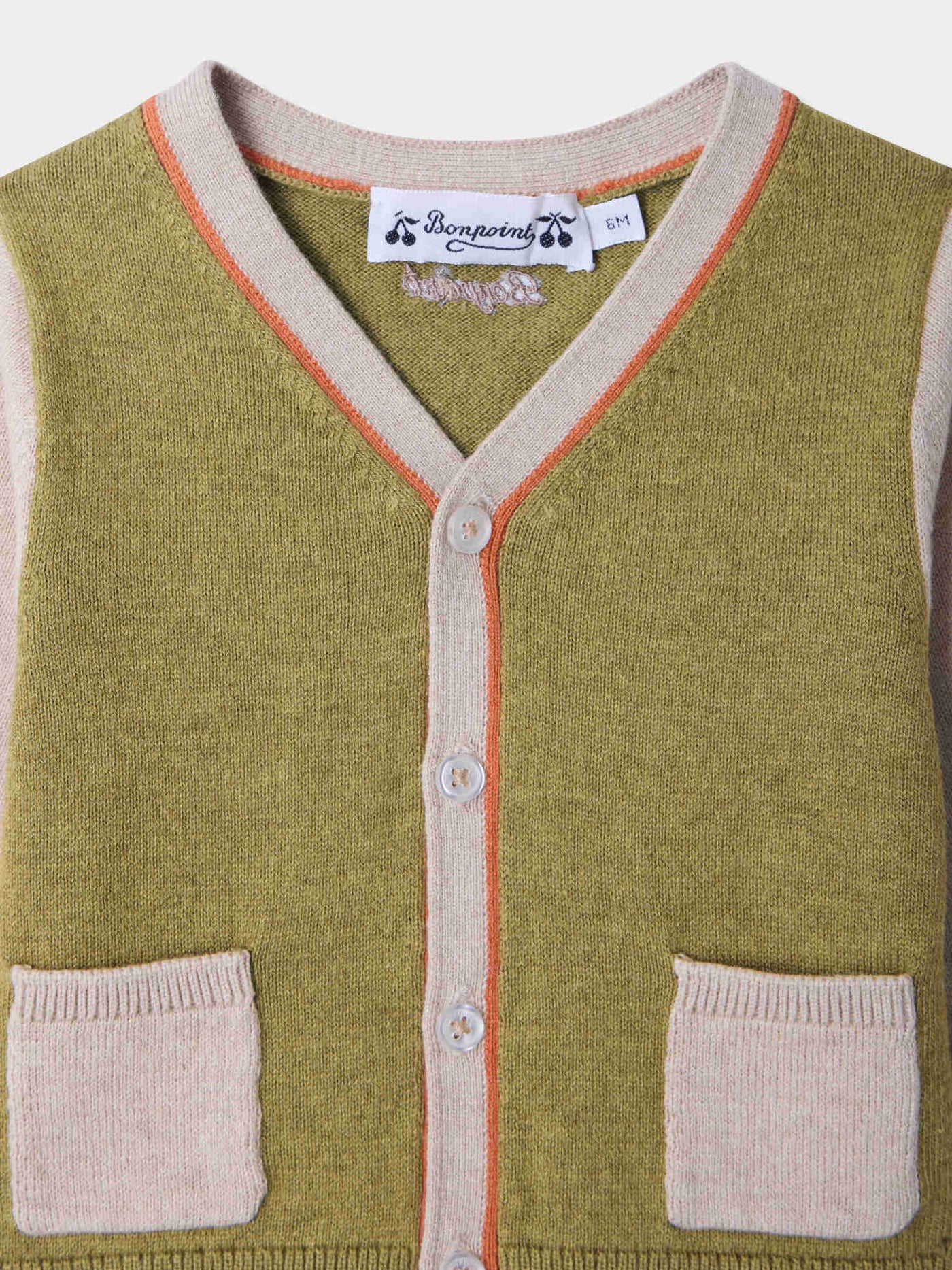 Tahiel V-neck baby cardigan in organic cotton and cashmere