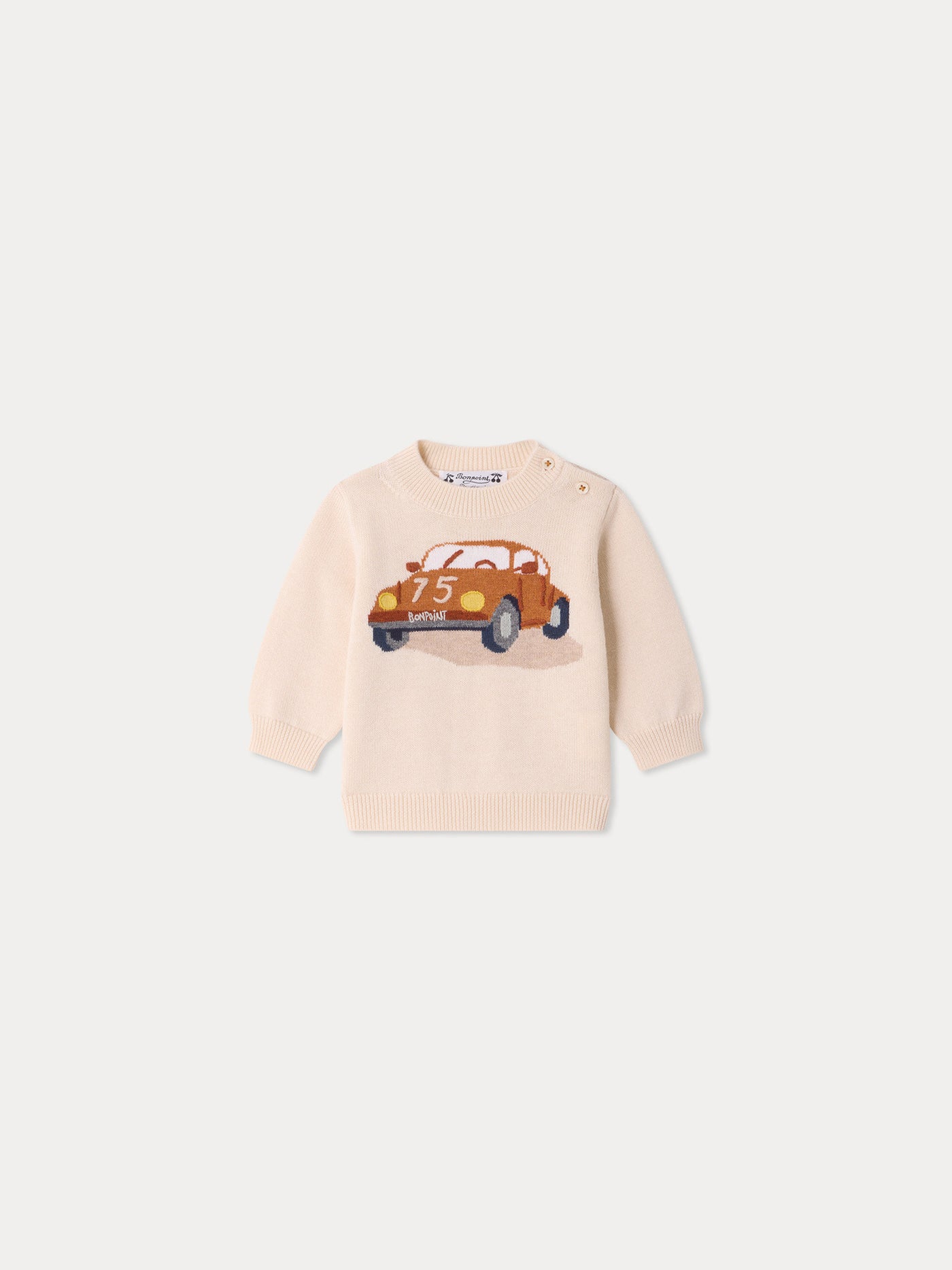 Almire baby sweater with hand embroidered car