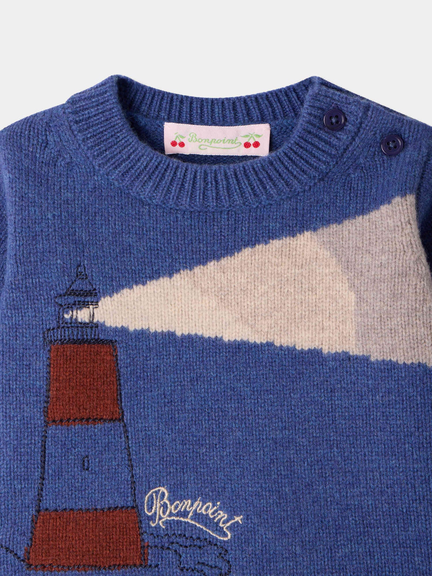 Almire baby jumper with embroidered lighthouse in wool