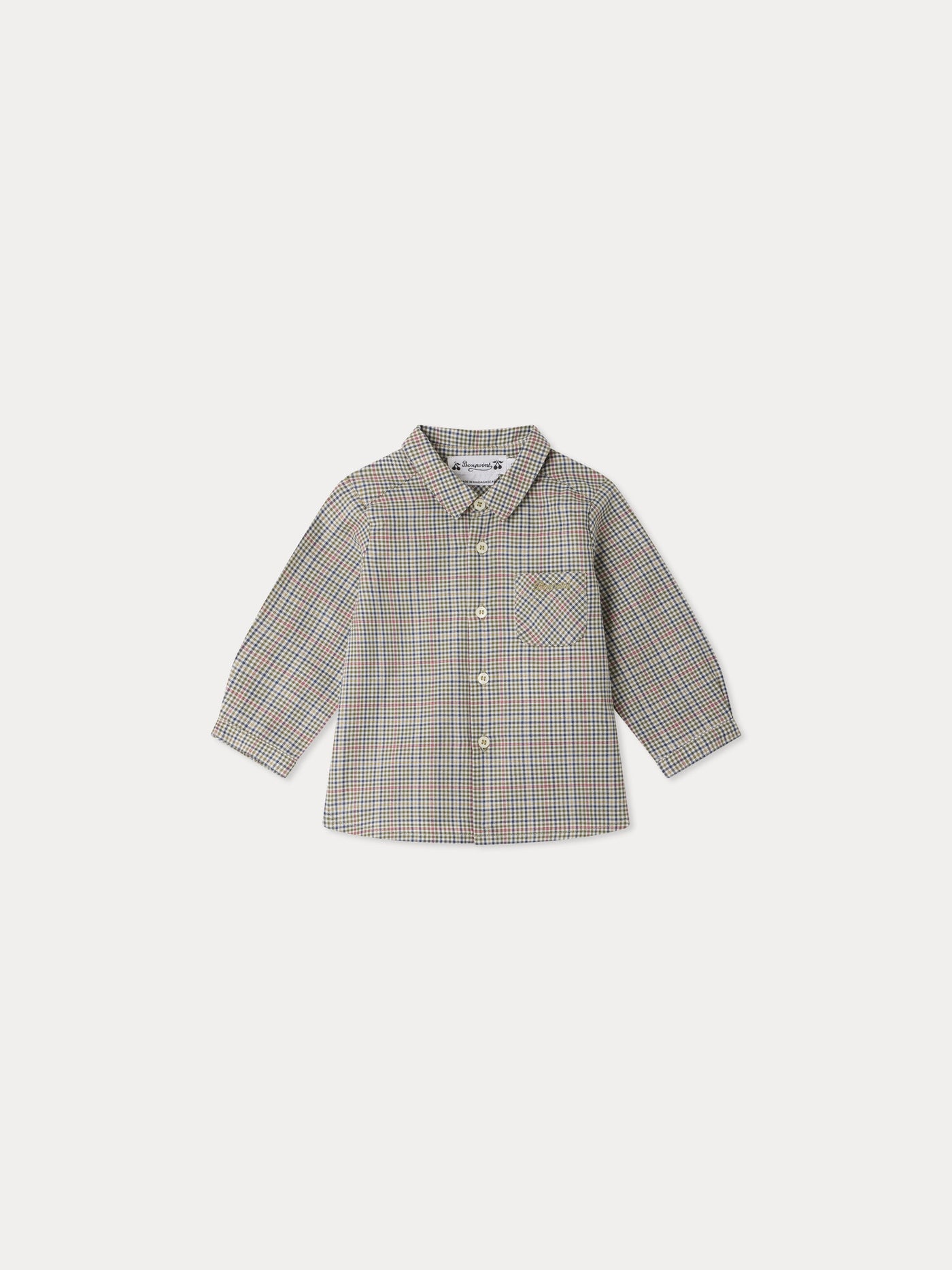 Malo baby shirt checked and hand-embroidered in organic cotton