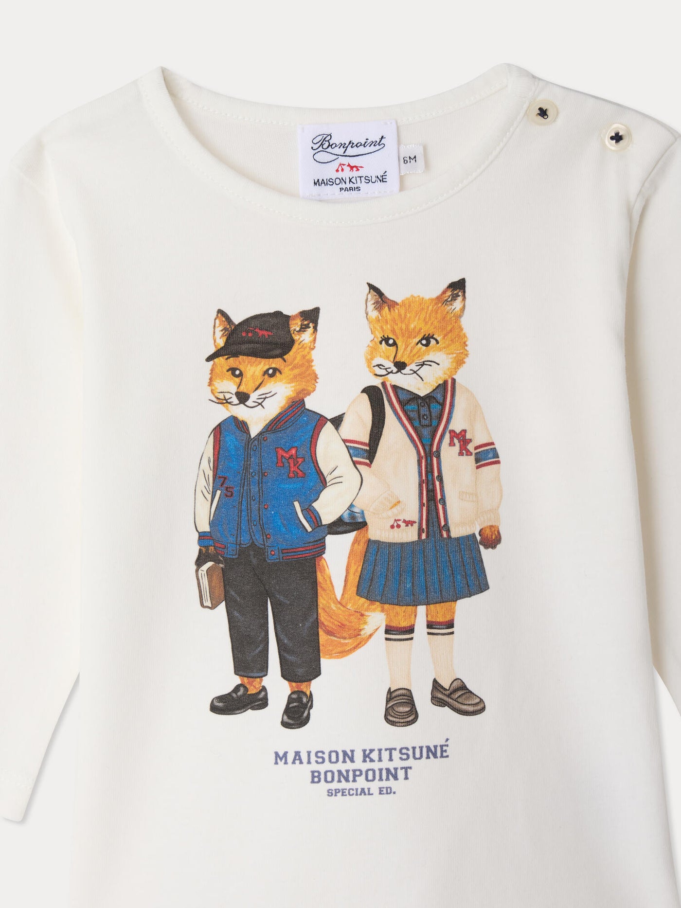 Bonpoint x Maison Kitsuné Tahsin baby fox print T-shirt in organic cotton