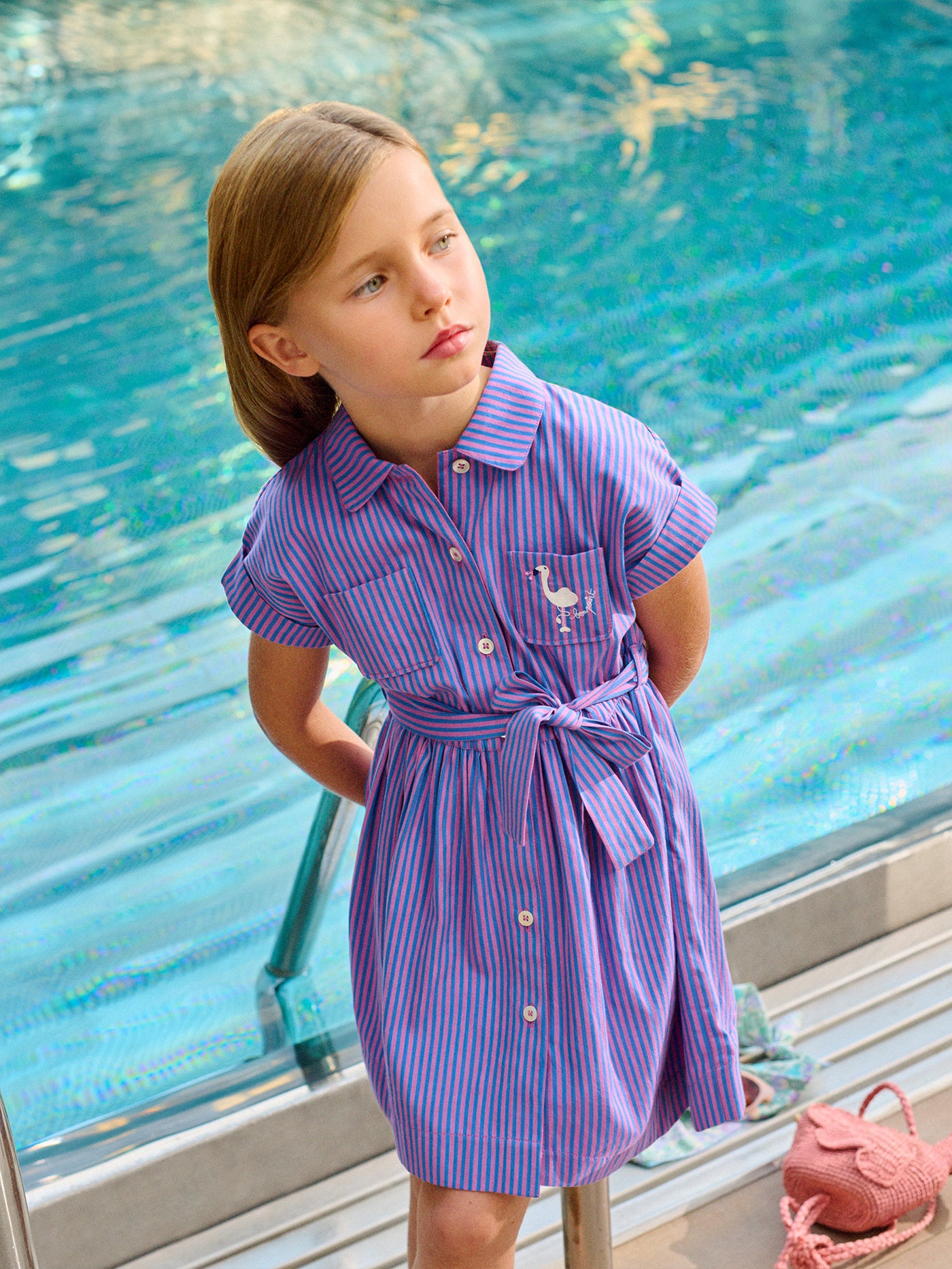 Gisele striped dress with organic cotton embroidery